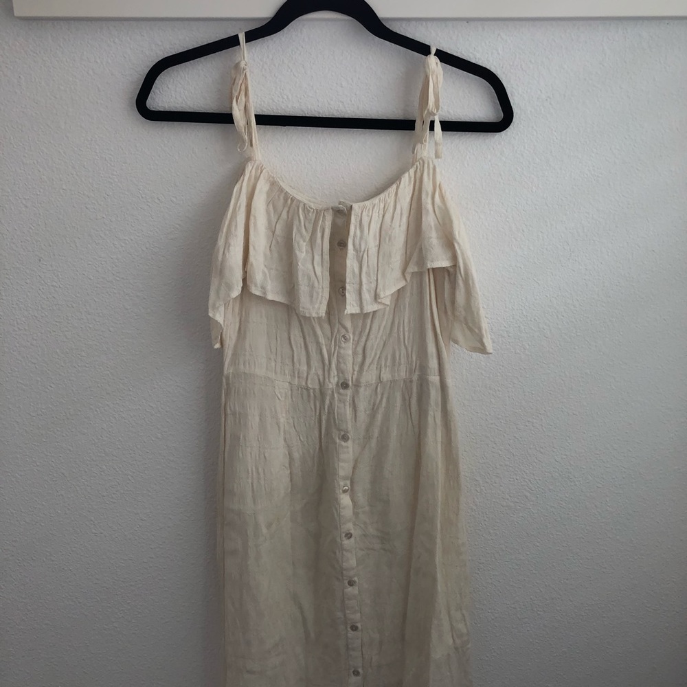 Cream ruffled front midi dress